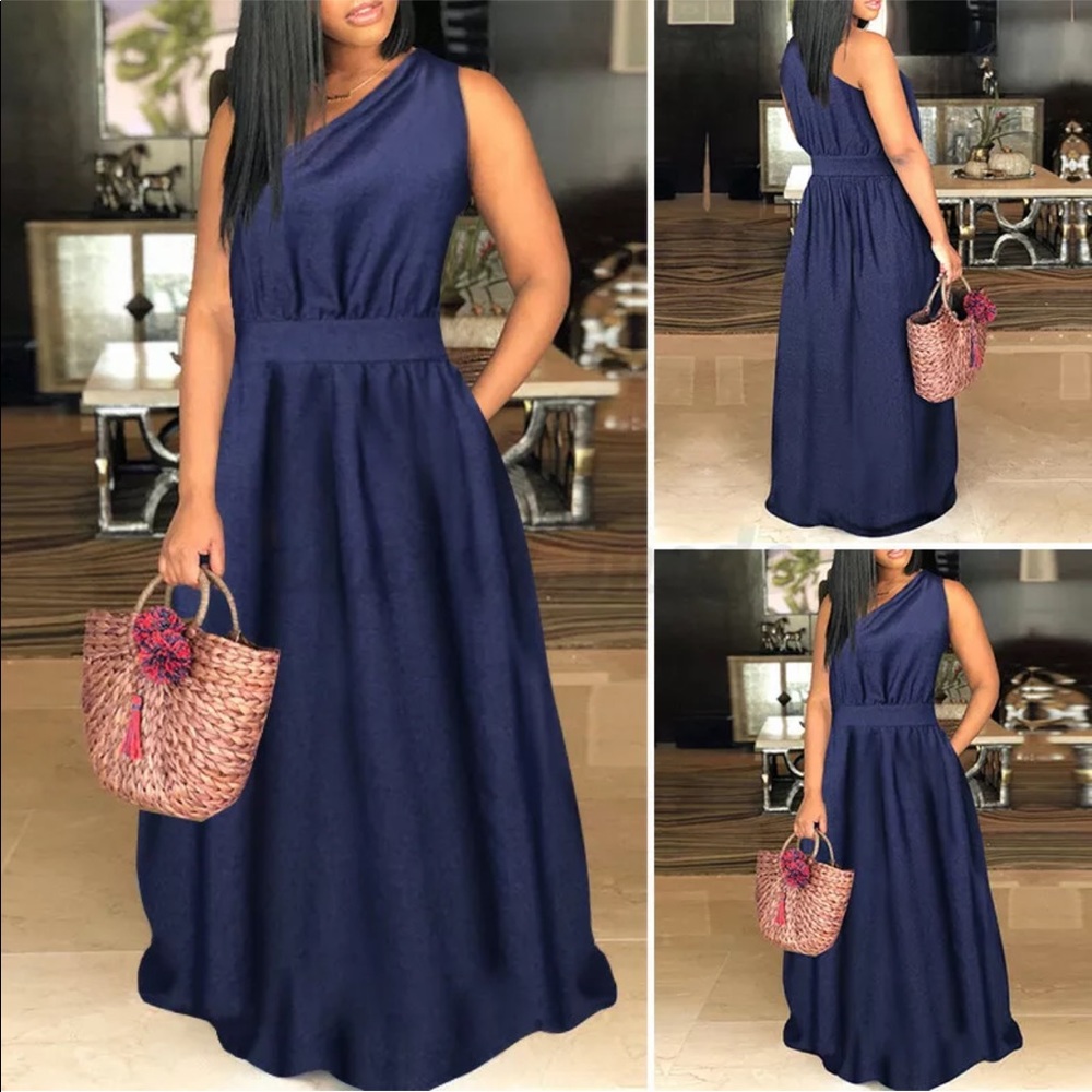 One Shoulder, Cinch Waste, Full Maxi Dress
